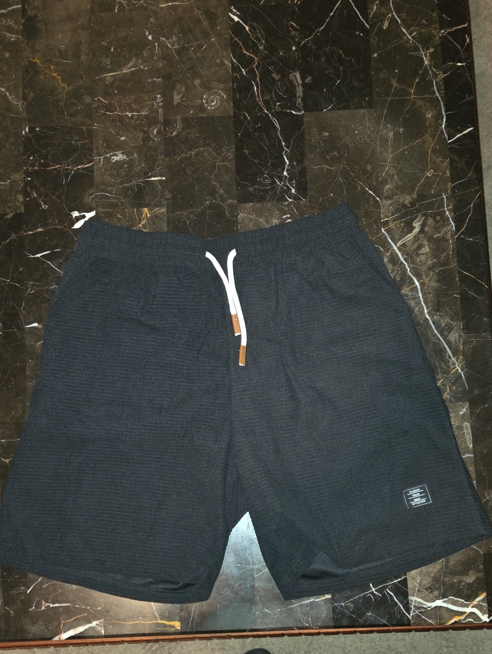 Men's Black Athletic Knit Shorts with White Drawstring